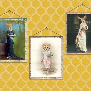 Cartes à imprimer vintage rétro animaux faons biches tigres anamorphisme carte postale