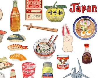 Vintage Japan clip art Vintage japanese ramen sushi clipart digital collage sheet japonese junk journal journaling asiatic journal