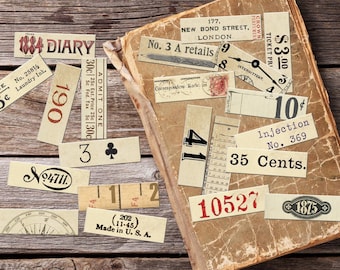 Vintage Number Labels, Junk Journal, Tags, Random Numbers, Embellishment, Ephemera, Ticket, Digital Printable, Vintage Ephemera,Small Label
