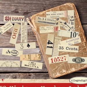 Vintage Number Labels, Junk Journal, Tags, Random Numbers, Embellishment, Ephemera, Ticket, Digital Printable, Vintage Ephemera,Small Label