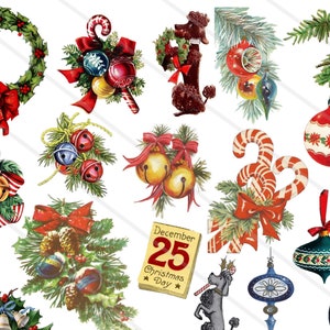 Retro Christmas Clip Art decor Collage Sheet Christmas Decoupage ornaments embellishments cards invitation Junk Journal