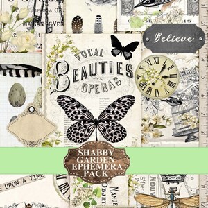 Shabby Garden Ephemera Kit – Vintage Printable Junk Journal Pack (Beige, Black, Ivory)