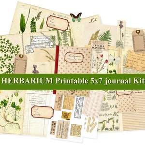 Botanical Junk Journal Kit Printable Journal DIY paper crafting greenery herbs instant download digital collage sheet herbarium paper