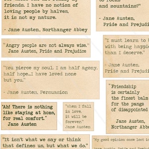 Digital collage sheet Jane Austen words Phrase poems quotes  inspirational motivation literature Jane Austen Junk journal