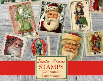 Printable Stamps Christmas Ephemera Santa Claus, Junk journal Supplies, Vintage Christmas , Scrapbooking Paper, Small Digital Ephemera Page