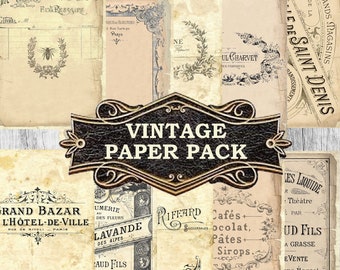 Vintage French Paper Journal, old paper pack, junk journal kit, scrapbook paper, printable paper, antique paper, vintage digital paper