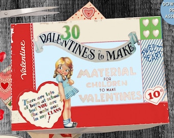 Retro Valentines Day Printable Box Template, DIY vintage box template, digital box for gifts candy,box  treats, diorama, shadowbox, crafts