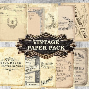 Vintage French Paper Journal, old paper pack, junk journal kit, scrapbook paper, printable paper, antique paper, vintage digital paper