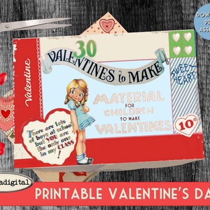 Retro Valentines Day Printable Box Template, DIY vintage box template, digital box for gifts candy, box  treats, diorama, shadowbox, crafts