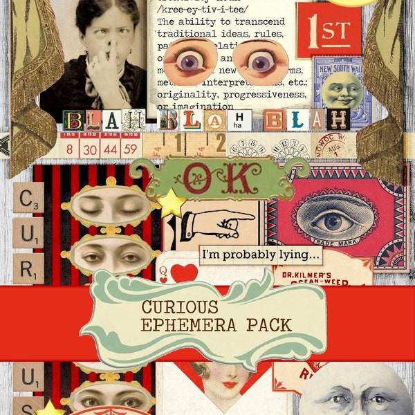 Curious ephemera pack Digital Collage Sheet Instant Download, PNG Included Vintage images, vintage clip art Ephemera junk journal scrapbook