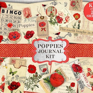Vintage Poppies Botanical Wildflowers Journal Kit – Printable Ephemera for Junk Journals, Scrapbooking & Art Projects, Allegradigital