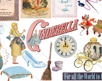 Cinderella Clipart Clip Art Digital collage sheet Cinderella Illustration PNG file JPEG file Scrapbookink junk journal ephemera Fairies