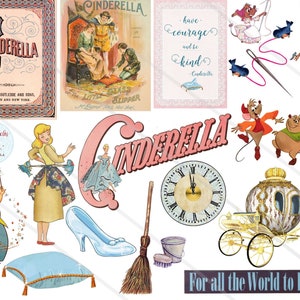 Cinderella Clipart Clip Art Digital collage sheet Cinderella Illustration PNG file JPEG file Scrapbookink junk journal ephemera Fairies
