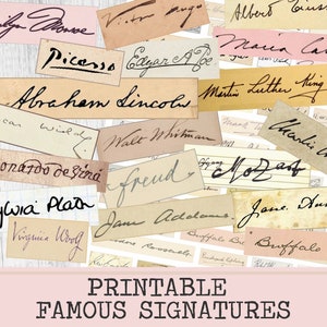 Digital collage sheet famous signatures autograph for junk journal scrapbooking cards scrapbook paper printable words instant download