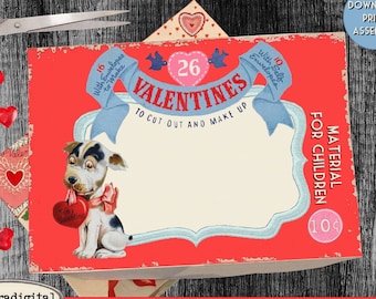 Retro Valentines Day Printable Box Template, DIY vintage box template, digital box for gifts candy,box  treats, diorama, shadowbox, crafts