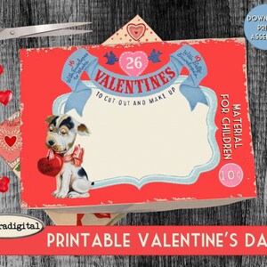 Retro Valentines Day Printable Box Template, DIY vintage box template, digital box for gifts candy, box  treats, diorama, shadowbox, crafts
