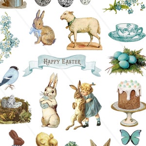 Blue Easter clipart Vintage clipart easter bunny rabbit ephemera Easter journal paper printable easter holiday digital collage sheet