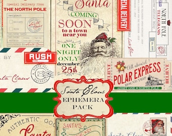 Santa Claus Ephemera Christmas printables, Christmas wish list Ephemera, Digital Download, Christmas Junk Journal Kit, Printable Santa