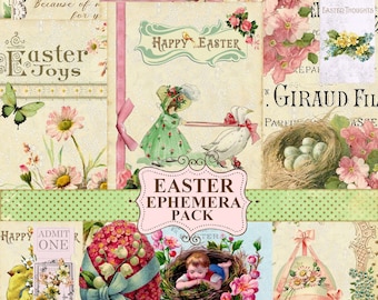 Kit di effimeri primaverili pasquali pastello – Etichette stampabili vintage, cartoline, coniglietti, fiori, download digitale, materiali per diari spazzatura