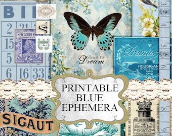 Blue Junk Journal Add on Kit, Victorian Blue Ephemera