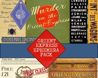Vintage Orient Express Train Ephemera | Digital Collage Sheet | Travel & Agatha Christie Inspired for Junk Journals and Crafts