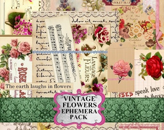 Junk-Journal-Ephemera, Blumen-Ephemera-Set, Garten-Ephemera, Postkarte, Anhänger, Digitaler Download, Junk-Journal-Kit, Druckbare viktorianische Blumen