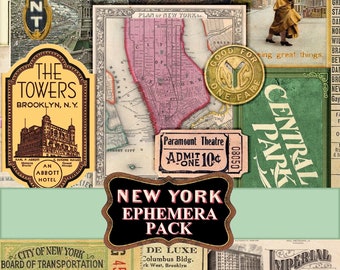 Vintage New York City Ephemera | Digital Collage Sheet for Scrapbooking, Journaling, and Junk Journals, Allegradigital