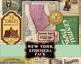 Vintage New York City Ephemera Digital Collage Sheet Scrapbooking journaling junk journal Ephemera and cliparts printable instant download