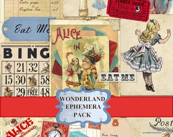 Vintage Alice in Wonderland Ephemera Kit – Printable Junk Journal & Scrapbook Clip Art | Instant Download