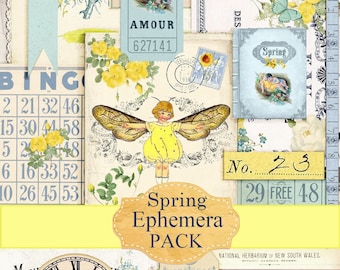 Pacchetto di elementi decorativi primaverili per junk journal: download digitale stampabile con fiori e farfalle | Kit di elementi decorativi primaverili istantanei