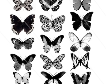 BUTTERFLIES FUSSY CUT Schwarze Schmetterlinge Ausschneidebogen, Collage Papier, vintage Schmetterling Ephemera, fussy cut Junk Journal