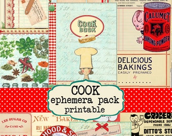 Paquete de efímeras de cocina retro: tarjetas de recetas vintage e imprimibles de cocina - Descarga instantánea para diarios basura y scrapbooking, Allegradigital