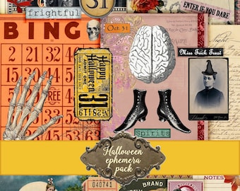 Haloween Junk Journal supplies, Halloween Ephemera Pack, Digital Download Halloween Junk Journal Kit Printable Halloween scrapbooking