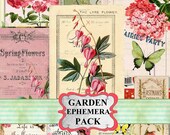 Flowers Garden Ephemera Pack Junk Journal Ephemera, Postcard, Collage Sheet, Download, ATC, Junk Journal Kit, tag, vintage, Printable