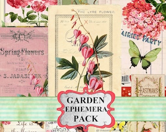 Flowers Garden Ephemera Pack Junk Journal Ephemera, Postcard, Collage Sheet, Download, ATC, Junk Journal Kit, tag, vintage, Printable