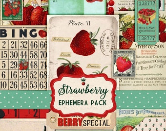 Strawberry Junk Journal Ephemera Pack – Vintage Botanical Spring Garden Printable Kit | Instant Download