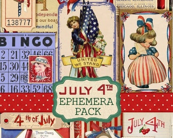 Vintage 4th of July Junk Journal Ephemera Printable patriotic Day papers Pack Independance day Digital Download Printable American Ephemera