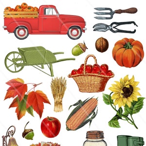 Cosecha otoño clip art Digital Collage Sheet PNG imágenes JPEG imágenes vintage efímera Scrapbook Junk Journal otoño cosecha de otoño