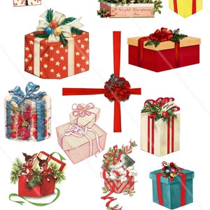 Clip art Noël vintage cadeau de Noël décoration de Noël images digitales Noël, images pour la création de carte scrapbooking Allegradigital