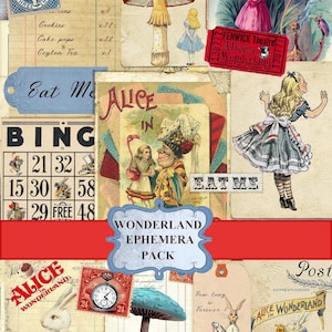 Printable Alice in Wonderland Junk Journal Clip Art Journal Kit Download, Digital Wonderland Scrapbook Collage Sheet Alice Clip Art Ephemera image 1