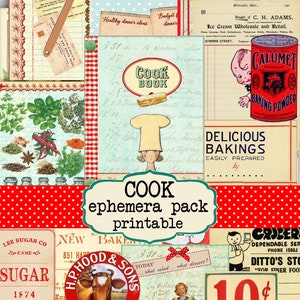 Pacote de itens de cozinha retrô - Cartões de receitas vintage e imprimíveis de cozinha - Diário de lixo e download instantâneo de scrapbooking, Allegradigital