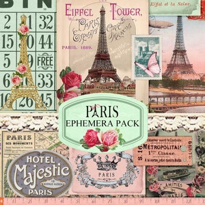 Junk Journal Ephemera, Pacote de Ephemeras de Paris Francesas, Cartão Postal, Etiqueta, Download Digital Junk Journal Kit Imprimível Vintage
