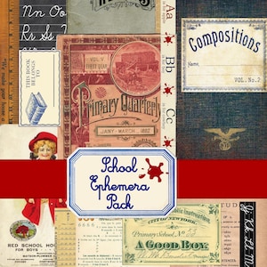 Junk Journal Ephemera, Retro School Ephemera Pack Vintage School ephemera Post Card, Tag, Digital Download, Junk Journal Kit, Printable