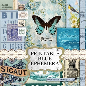 Blue Junk Journal Add On Kit, Victorian Blue Ephemera, Vintage blue Printables Blue Shabby Scrap pack, Digital Download, Allegradigital
