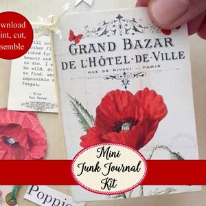Mini Junk Journal Kit, Mini Buch Mohn Mini Album, Miniatur, Mohn Druckbares Mini Journal, Charm, Digi Kit, Scrapbooking, Mohn Downloads