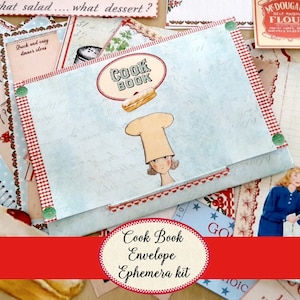 Kit de envelope para livro de receitas retrô, diário de receitas, download instantâneo, cartões fólio para livro de receitas retrô para impressão com receitas vintage