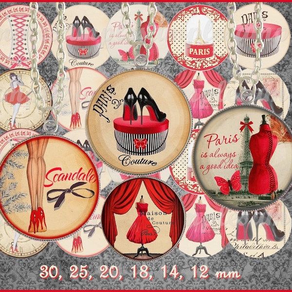 Images digitales Paris Eiffel images vintage rétro glamour corset, cabochon images pour bijoux images cabochon Paris