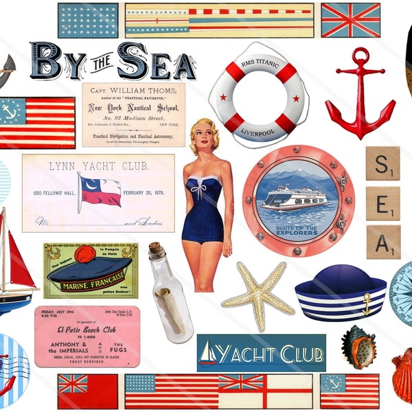 Vintage nautical Clipart Clip Art Digital Collage Sheet nautical sea Scrapbooking Images for Card Making Decoupage Pap Ephemera PNG