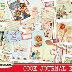 Retro Cook Journal Kit – Vintage Recipe Printable Journal | DIY Retro Cookbook Collage Sheet | Instant Download