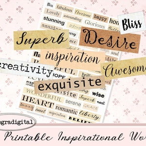 Digital collage sheet Words printable words inspirational motivation words Positive Words Mixed Media, Altered Art,printable Sayings